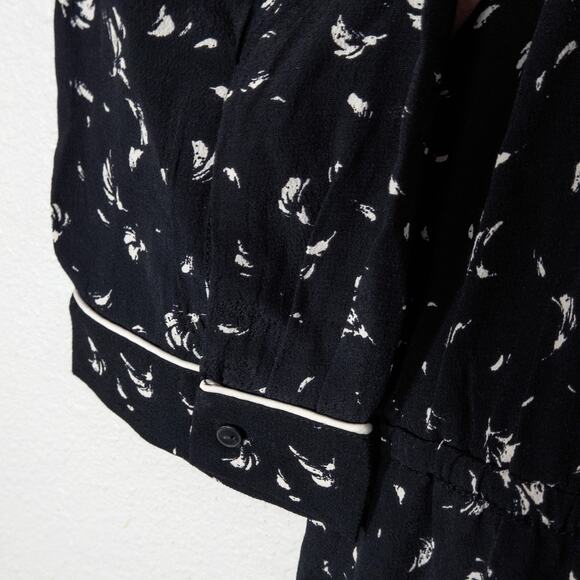 LOFT Women’s Dress Modern Classic Relaxed Minimalist Black Print Piped Trim L - Picture 9 of 11